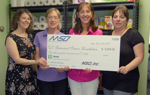 Pictured left to right: Megan Richards, MSO Manager Operations and Marketing, Patricia Brussel, Northern Regional Director for the Emmanuel Cancer Foundation, Pepper Treuvey, MSO Corporate Secretary and Senior Product Development Analyst, and ECF Volunteers, Carole Garmendia & Maureen Lee.